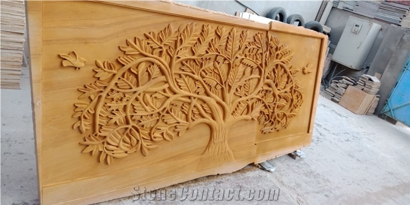 Teak Wood Sandstone Cnc Carved Wall Panels