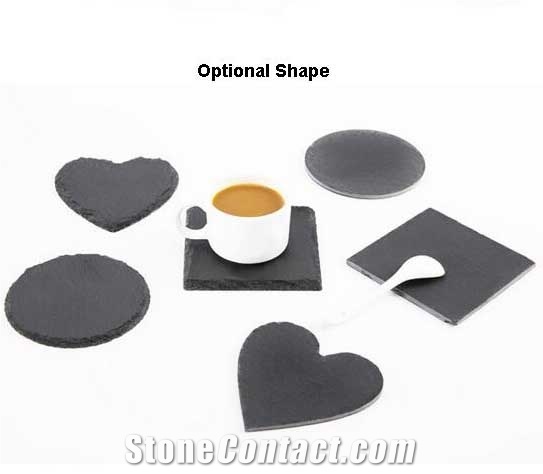 Circle Natural Black Slate Stone Cup Plates