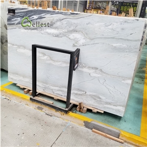 Cloudy Polished White Marble Grey Veins Slab Tile