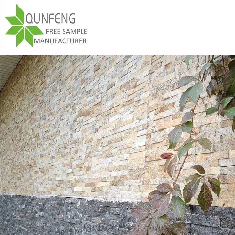 Quartzite Wall Panel Yellow Stacked Stone Veneer