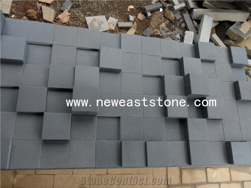 Indoor Black Basalt Honed Cube Stone Wall Panels