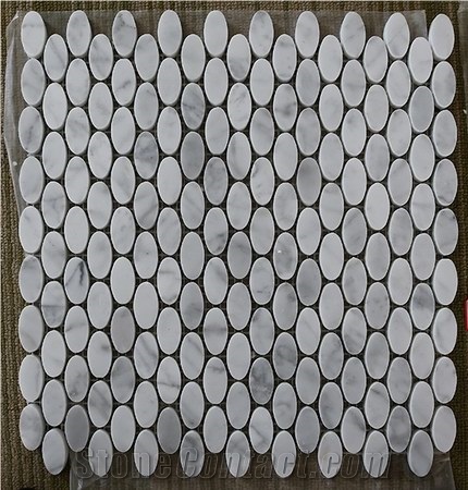 Oval Shaped Artist White Marble Mosaic Tile Price