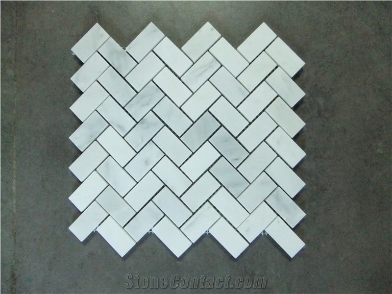 Italy Bianco Carrara a Herringbone Marble Mosaics