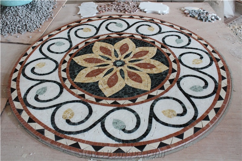 Marble Mosaicst,Flower and Leaf Medallions Carpet