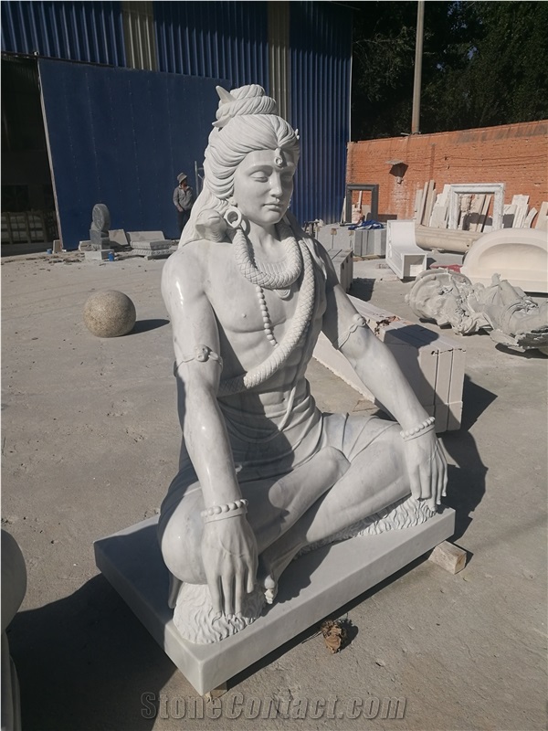 China White Marble Sculptures Indian Shiva God