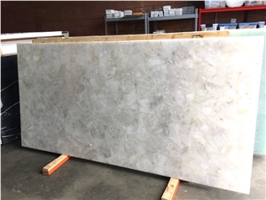 Natural White Crystal Semiprecious Stone Slabs for Vanity Top