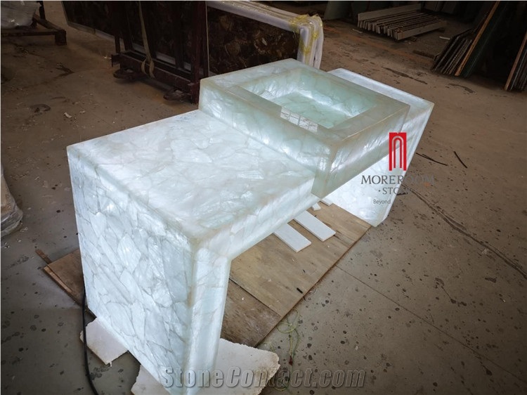 Natural White Crystal Semiprecious Stone Slabs for Vanity Top