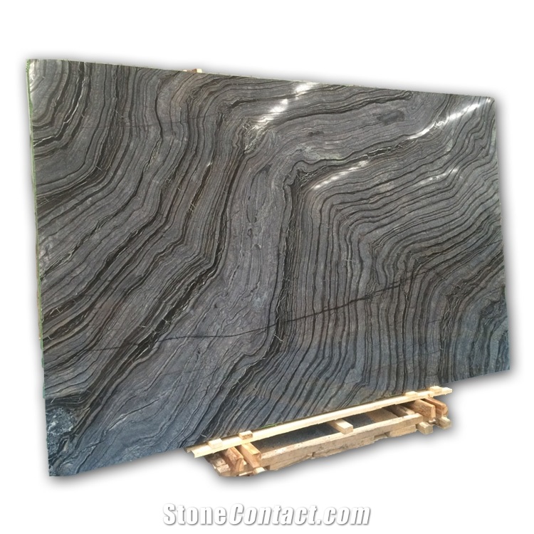Polish Zebra Black Ancient Wood Grain Marble Slab from China
