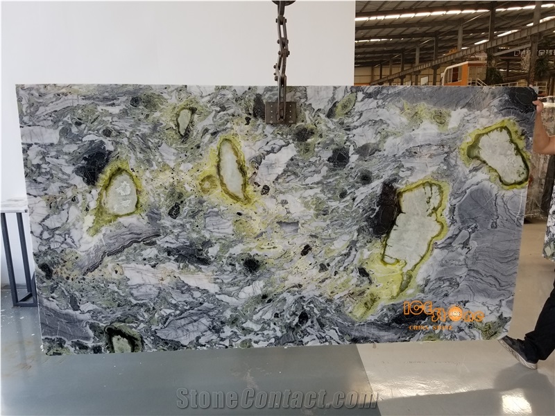 Chinese Fantasy Green Marble Slab Tile