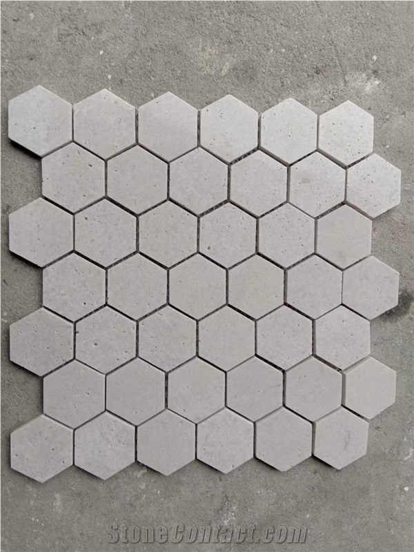 Grey Travertine Hexagon Honed Mosaic
