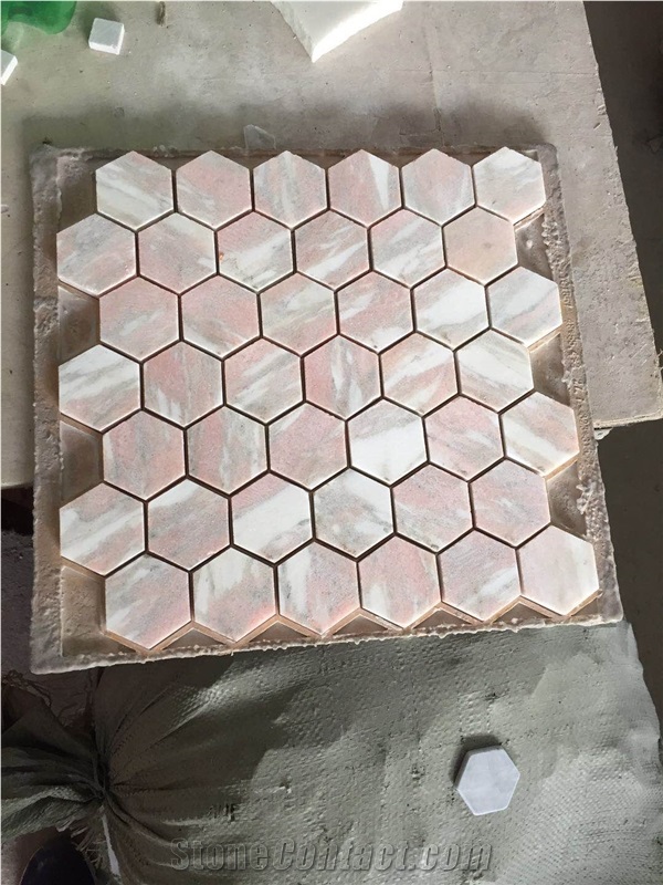 Norway Pink 48mm Hexagon Marble Mosaic