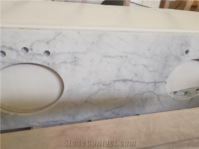 Bianco Carrra White Marble Double Sink Vanity Top
