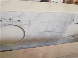 Bianco Carrra White Marble Double Sink Vanity Top