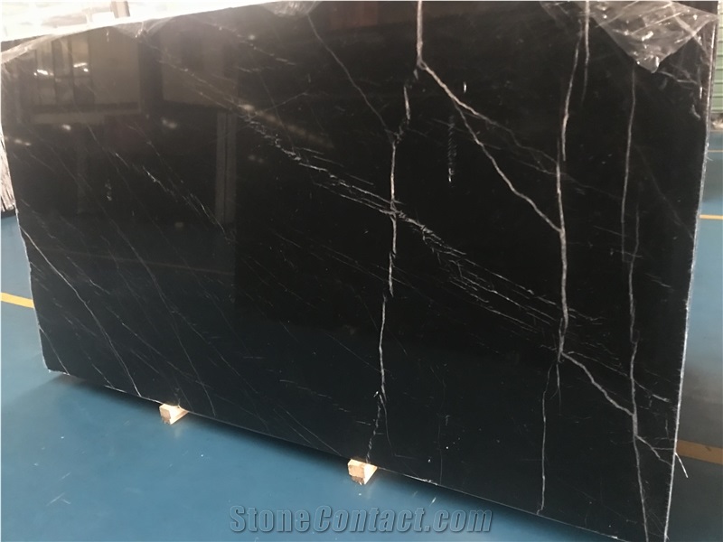 Nero Marquina Polished Black Marble Stone Slab