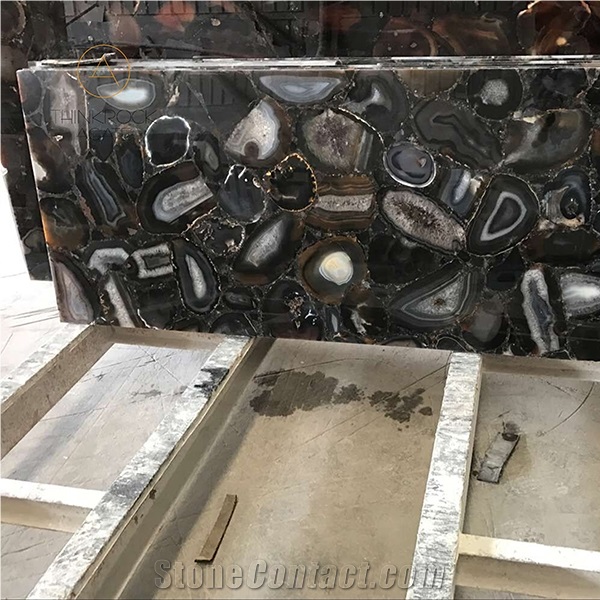 Black Agate Tiles with Backlit Walling Gemstone