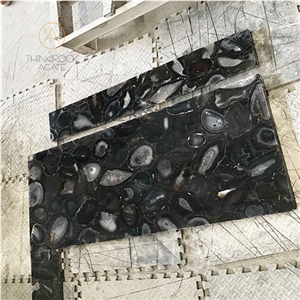 Black Agate Tiles with Backlit Walling Gemstone