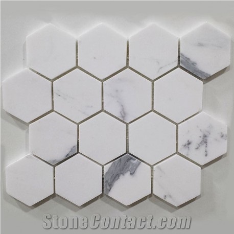 Calacatta Hexagon Honed Marble Mosaic