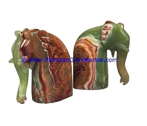 Ancient Green Onyx Bookends Elephant