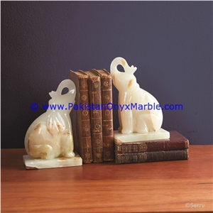Ancient Green Onyx Bookends Elephant