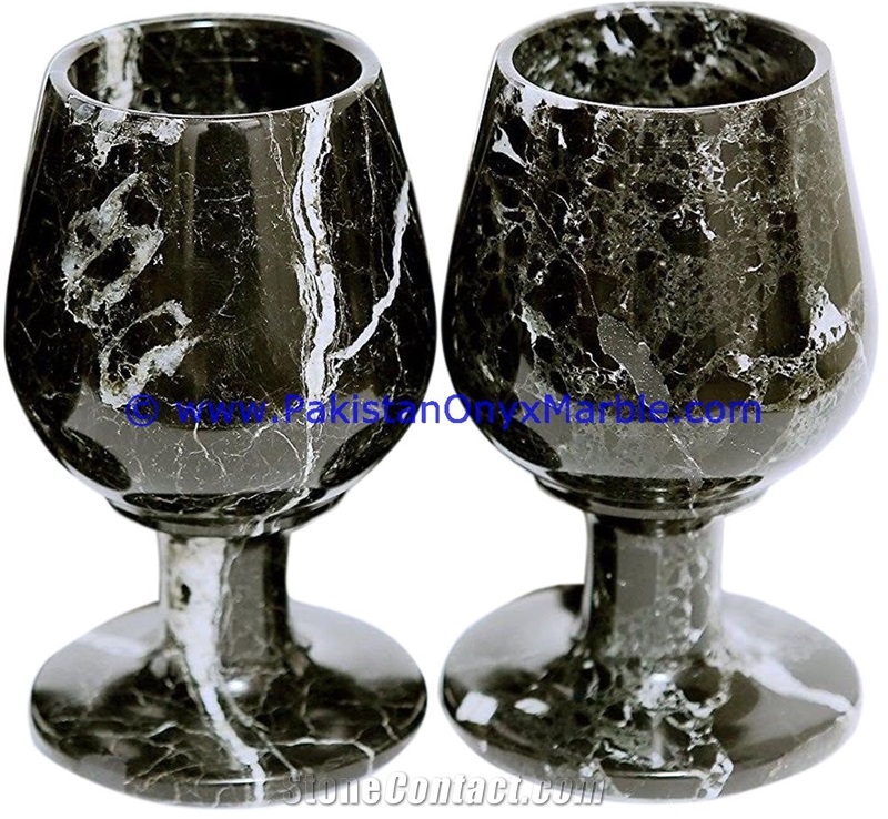 Black Zebra Marble Wine Glasses Goblets Set Black Zebra