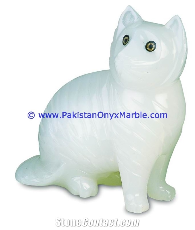 Green Onyx Cat Statue Carved Handicraft