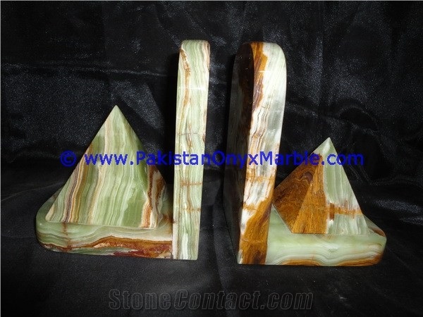 Jade Green Onyx Bookends Pyramid Monument
