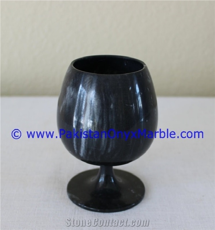 Jet Black Marble Wine Glasses Goblets Set Jet Black