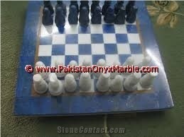 Lapis Lazuli Chess Set with Figures Stands