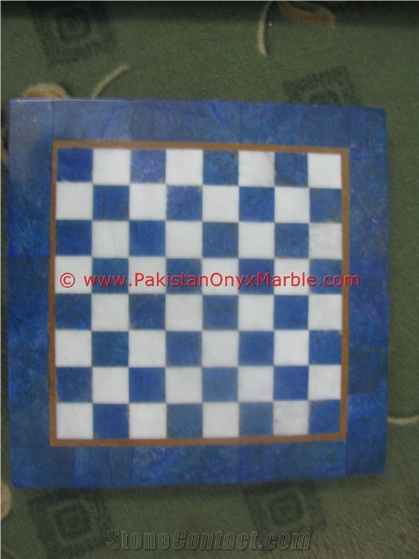 Lapis Lazuli Chess Set with Figures Stands