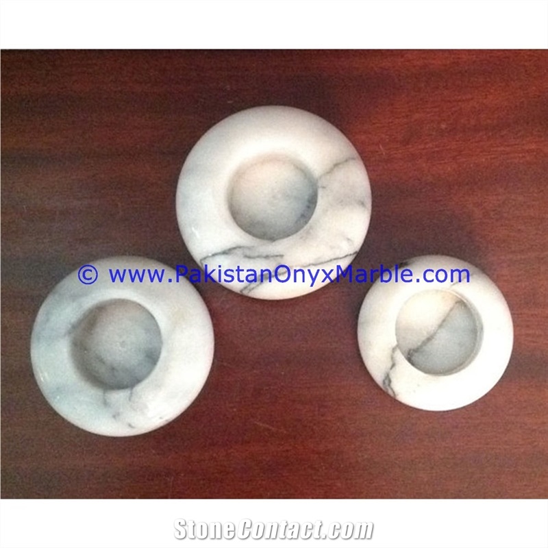 Marble Candle Holders Round Disk Shaped Stands