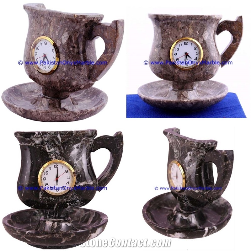 Marble Clocks Cup Shape Handcarved Natural Stone