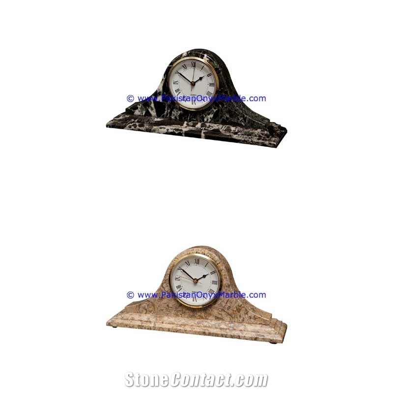 Marble Clocks Round Shape Handcarved Natural