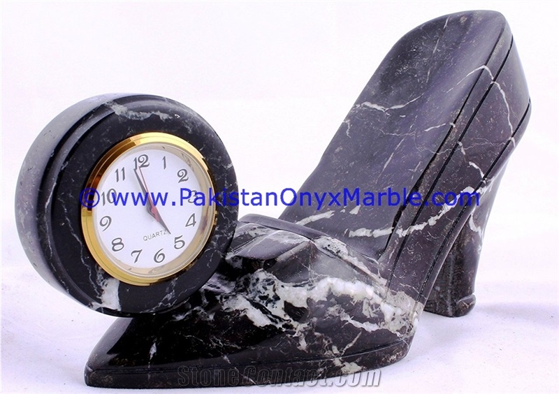 Marble Clocks Shoe Boot Shape Handcarved Natural