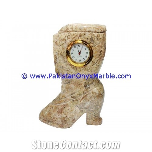 Marble Clocks Shoe Boot Shape Handcarved Natural