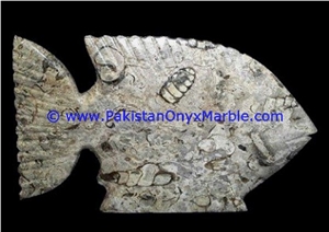 Marble Fishes Black White Teakwoood Fossil