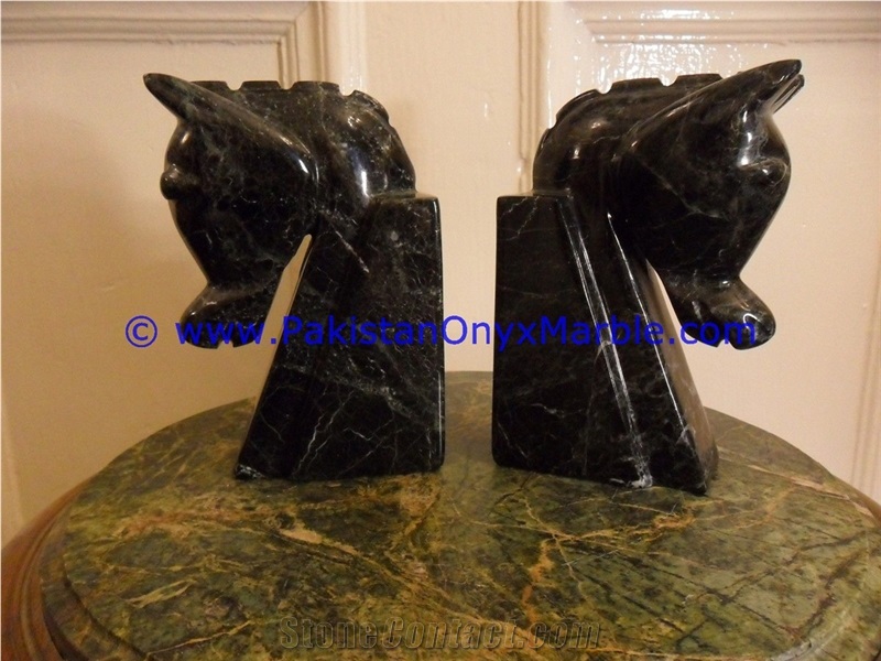 Marble Horse Head Bookends Statue Sculpture