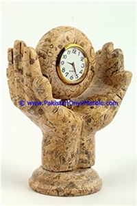 Nova Beige Marble Clocks Hand Shape Handcarved Natural Stone
