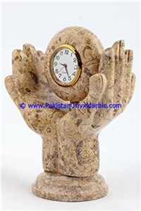 Nova Beige Marble Clocks Hand Shape Handcarved Natural Stone