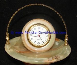 Onyx Basket Shaped Clocks Handcarved Home Decor