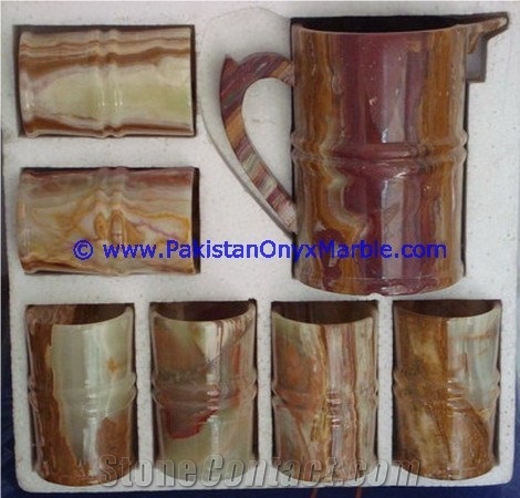 Pakistan White Jade Water Set Jug Glasses Pitcher