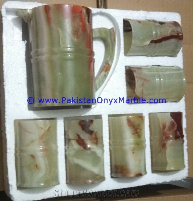 Pakistan White Jade Water Set Jug Glasses Pitcher