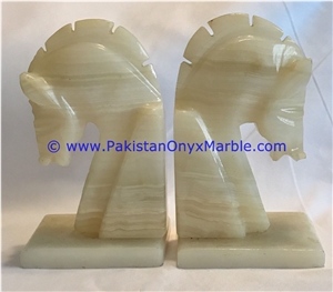 Pure White Onyx Bookends Horse