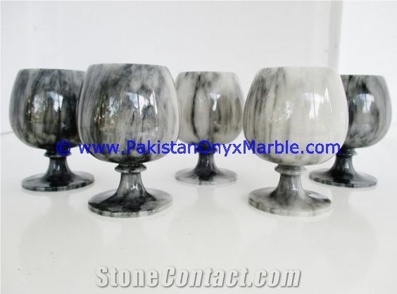 Ziarat Gray Marble Wine Glasses Goblets Set