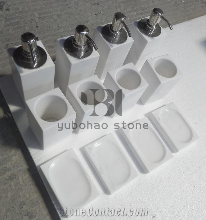 Bianco Carrara Polished Bath Accessories White Set