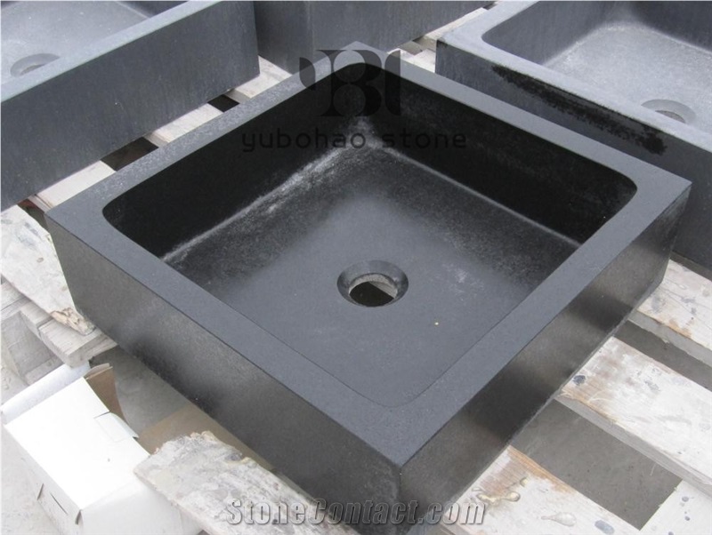 Black Square Basins Polished Basalt Round Sinks