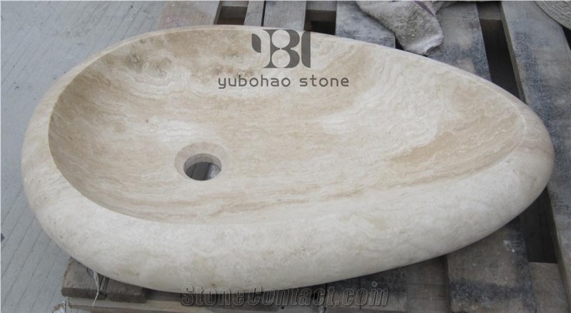 China Beige Marble Oval Basin Polished Yellow Sink