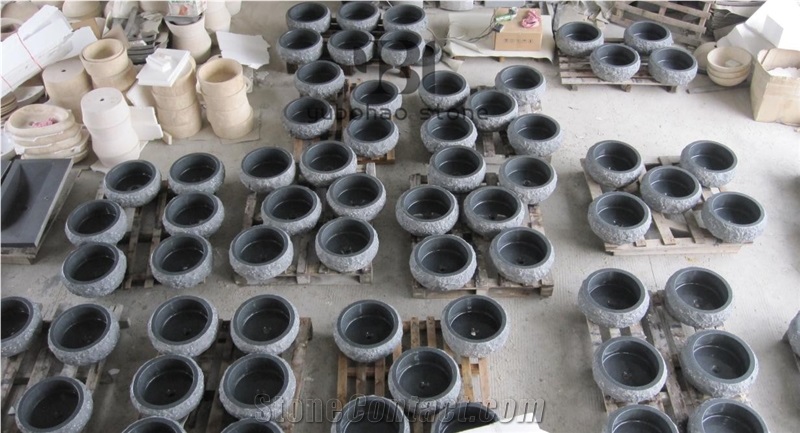 China Black Granite Oval Basins Polished Wash Bowl