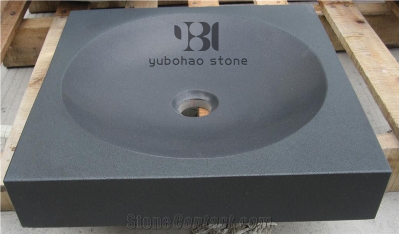 China Black Granite Oval Basins Polished Wash Bowl