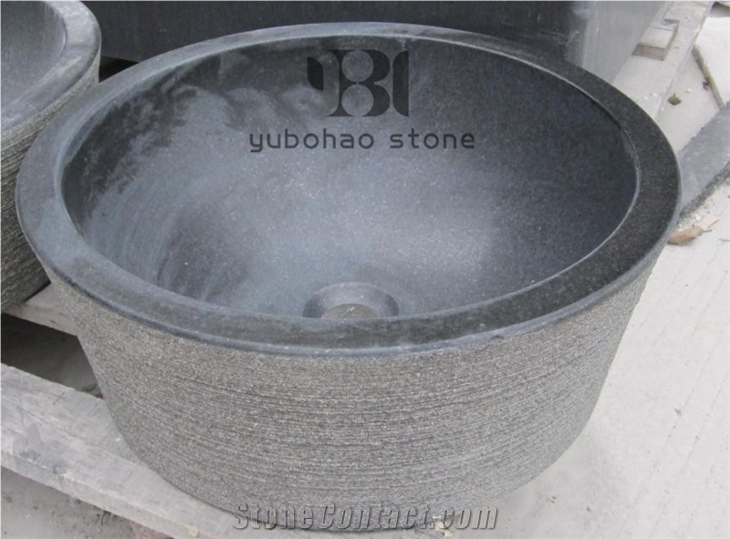 China Black Granite Oval Sinks Polished Wash Bowls