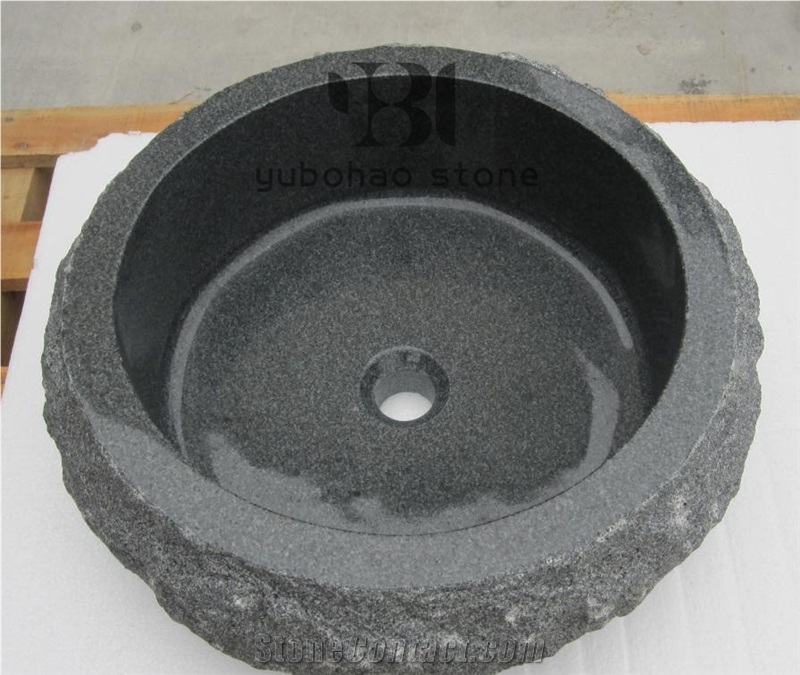 China Black Granite Round Basin Polished Oval Sink